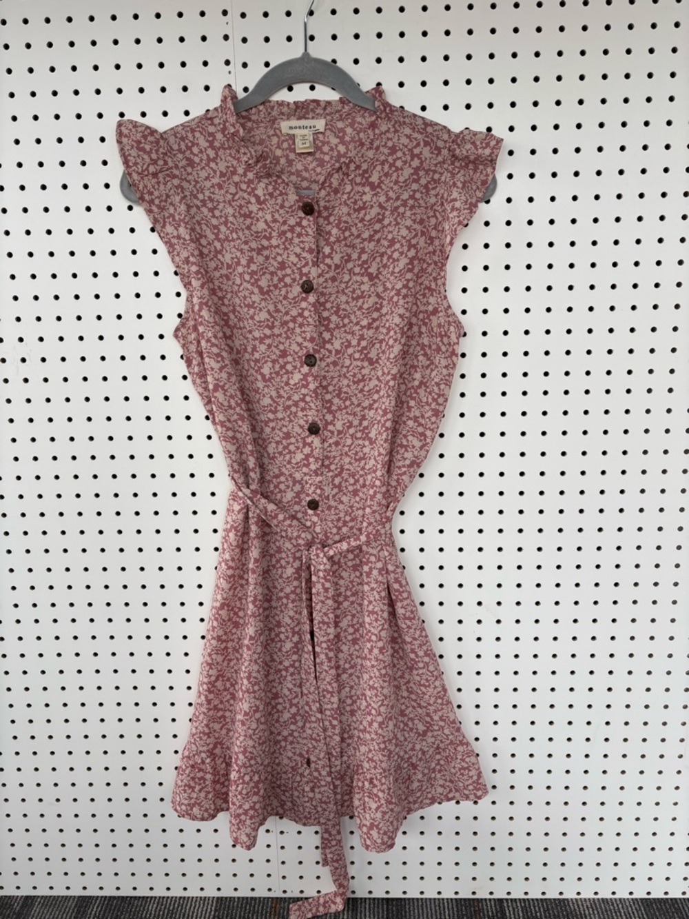 Monteau Dusty Rose Sleeveless Floral Button-Front Tie-Waist Dress Size M